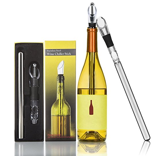 Mayshion Stunning 4-in-1 Stainless Steel Wine Chiller Stick - Champagne Wine Chilling Rod with Wine Aerator, Pourer & Stopper