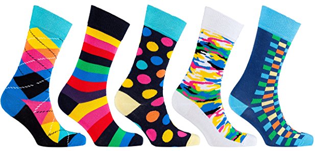 Socks n Socks-Men's 5-pair Luxury Cotton Colorful Funny Cool Socks Gift Box