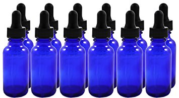 1oz Cobalt Glass Dropper Bottles, Refillable Glass Bottles for Essential Oils, Cosmetics, Cooking, and More! (12 Pack)