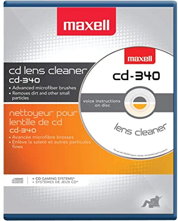 CD Laser Lens Cleaner Disc with Microfiber Brushes and Instructions from Maxell