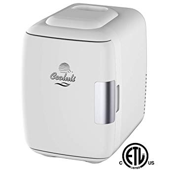 Cooluli Mini Fridge Electric Cooler and Warmer (4 Liter / 6 Can): AC/DC Portable Thermoelectric System w/Exclusive On the Go USB Power Bank Option (White)