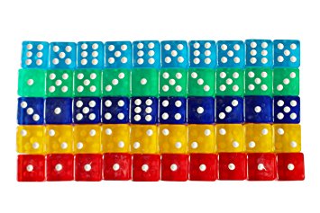 ABO Gear 50 6-Sided Dice - 10 x 5 Different Colors - 16MM - for Board Games, Activity, Casino Theme, Party Favors, Toy Gifts