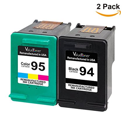 Valuetoner Remanufactured Ink Cartridge Replacement For Hewlett Packard HP 94 & HP 95 C9354BN C8765WN C8766WN (1 Black, 1 Tri-Color) 2 Pack