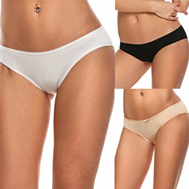 Ekouaer Womens Low Rise Hi Cut No panty Line Bikini Brief Underwear 3 pack