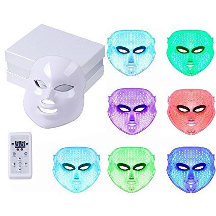 Angel Kiss LED Photon Therapy 7 Color Light Treatment Skin Rejuvenation Whitening Facial Beauty Daily Skin Care Mask (Mask  Portable Function Board)