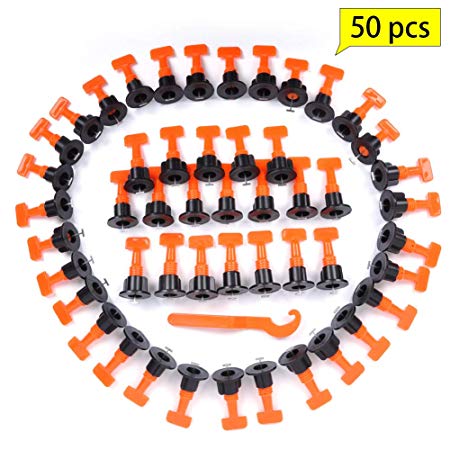50pcs Tiles Leveler Spacers, LAMPTOP Tile Leveling System with Special Wrench, Reusable Spacer Flooring Level Tile levellers Set System Construction for Builing Walls & Floors