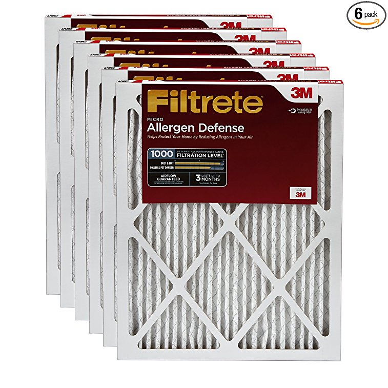 Filtrete MPR 1000 24 x 24 x 1 Micro Allergen Defense HVAC Air Filter, Delivers Cleaner Air Throughout Your Home, Uncompromised Airflow, 6-Pack