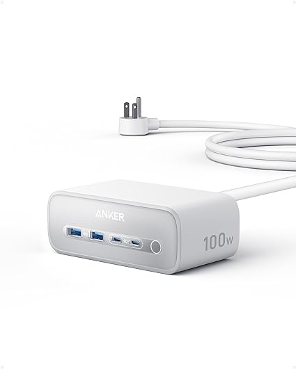 Anker Charging Station(100W Max), 7-in-1 USB C Power Strip for iPhone 15/14 and Macbook Air/Pro, 5ft Thin Cord,3 AC, 2 USB A,2 USB C,Power Delivery Desktop Accessory for MacBook Pro,Home&Office(White)