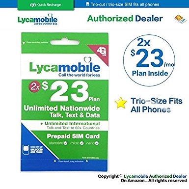 Lycamobile $23 plan preloaded sim card with 2 month service