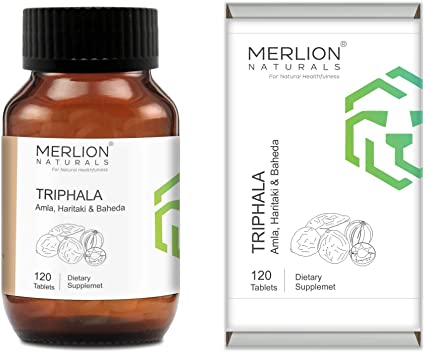 Merlion Naturals Organic Triphala Tablets (Amla, Haritaki and Baheda) for Daily Detoxifying, Cleansing and Constipation, All Natural Pure Herbs (500mg x 120 Tablets)