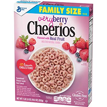 Cheerios Very Berry Gluten Free, Cereal, Family Size, 19.5 Oz