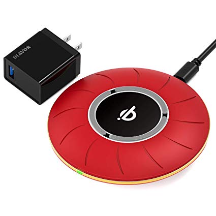 BLAVOR Qi Certified Wireless Charger, Fast Wireless Charging Pad 10W/7.5W/5W Compatible with iPhone X/8/8plus XS/XS Max/XR All Qi-Enabled Devices(QC 3.0 AC Adapter Included) (Red)