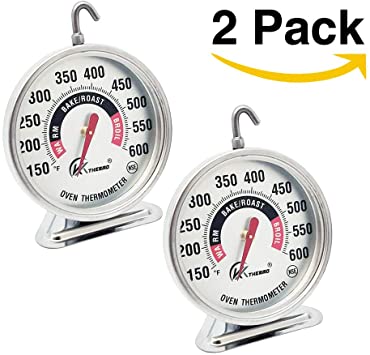 2 Pack Large 3" Dial Oven Thermometer - KT THERMO NSF-approved accurately easy-to-read extra large numbers clearly shows marked temperatures for Professional and Home Kitchens Cooking (2)