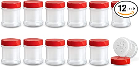 ljdeals 1 oz Plastic Spice Jars w/Caps and Sifters for Herbs, Spoces, Powers, Spice Bottles Great For Travel, Camping, Kitchen, Restaurant and more, Made in USA, Pack of 12