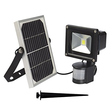 W-LITE 10W Super Bright Solar Motion Sensor Flood Lights outdoor, Intelligent Wall Lamp, Two Modes, 6000K, Cool White, 2200mA×2 Battery  , Waterproof Security Rechargeable Lamp, Aluminum