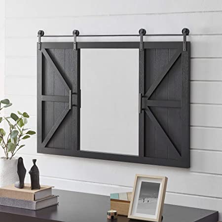 FirsTime & Co. Black Hayloft Farmhouse Barn Door Mirror, American Designed, Black, 36 x 2 x 24 inches (70253)