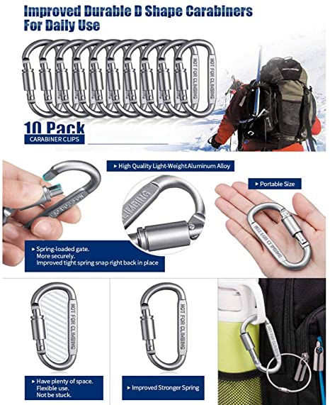 DSstyles Aluminum Carabiner D-Ring Keychain Clip Locking Strong and Light Camping Keyring Snap Hook Outdoor Travel 8cm