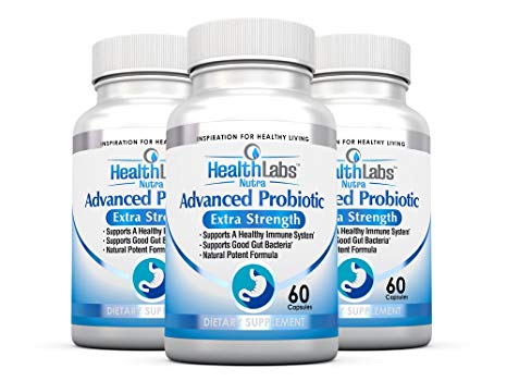 Advanced Probiotics 3-Month Supply Extra Strength Supplement with Prebiotics for a Healthy Immune System, Restores Good Bacteria, Relieves Leaky Gut, Nausea, Indigestion, Irritable Bowel Syndrome (Pack of 3)