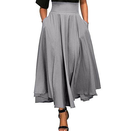 Paymenow Clearance Skirt For Women Long Length High Waist Bowknot Back Flared Pleated Maxi Skirt With Pocket