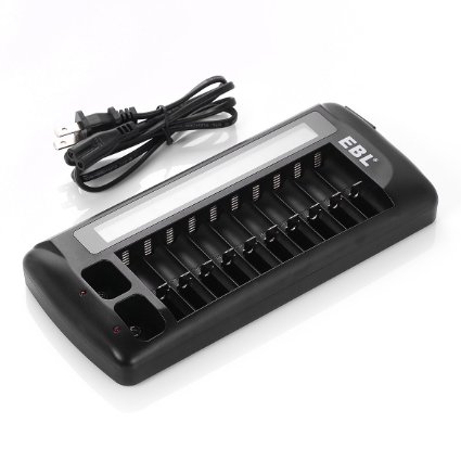 EBL 12 Bay LCD AA AAA 9V Battery Charger for Rechargeable Batteries New Released