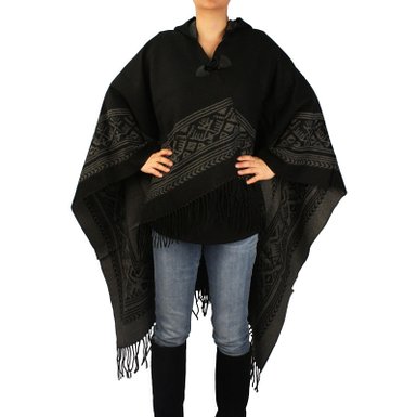 Ultra Soft Warm Tribal Hooded Poncho Cape Coat Ruana Fringe Wrap Shawl