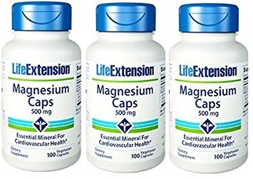 Life Extension Magnesium Vegetarian Capsules, 500 mg, 100 Count x 3