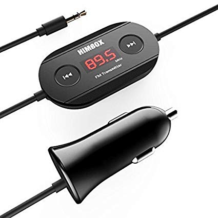 iClever Himbox HB-F01 Wireless FM Transmitter Radio Adapter Car Kit with Powerful 2.4A USB Charger 3.5mm Audio Plug Black (Black)