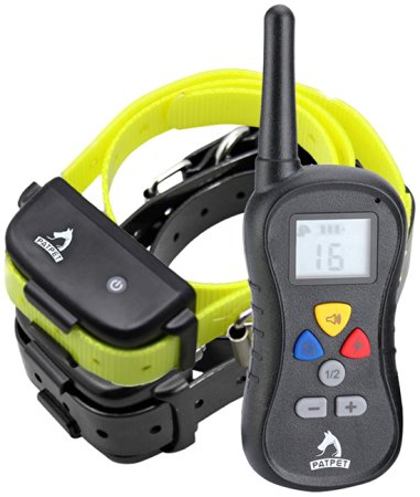 Patpet PTS-018 Rechargeable Waterproof 400 Yards Remote Adjustable Size Electronic Bark-Stop Dog Training Collar with Beep, 16 Levels Electric Shock and Vibration Backlight LED Collar