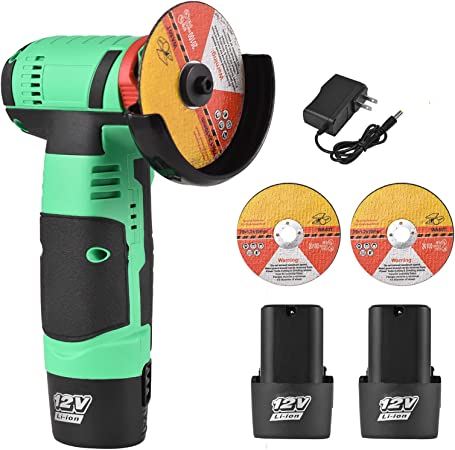 Cordless Angle Grinder, Weytoll 19500 rpm 12V Mini Angle Grinder,with 2 pcs Battery 2pcs Discs, for Plastic/Pipe/Drywall Cutting & Grinding