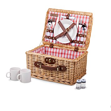 Picnic Time 'Catalina' English Style Picnic Basket with Service for Two, Red and White Plaid