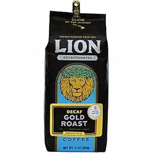 Lion Coffee DECAF Gold Roast Ground Coffee, Medium-Light Roast Swiss Water DECAF, Hawaiian Inspired Taste - 10 Ounce Bag