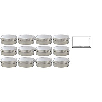 4 oz Metal Steel Tin Flat Container with Tight Sealed Twist Screwtop Cover (12 pack)   Labels
