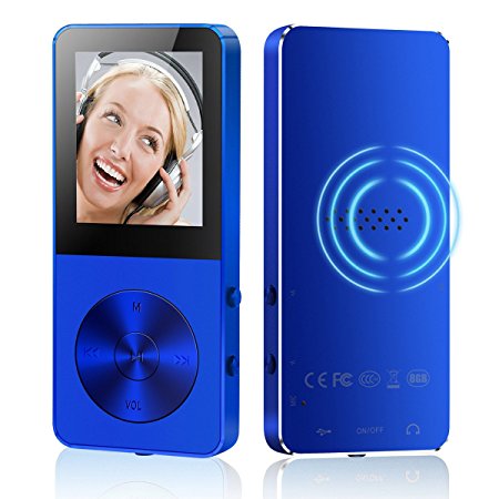 HccToo MP3 Player, 8GB Portable Lossless Sound HIFI Music Player Build-In Speaker 30 Hours Playback With FM Radio/Voice Recorder/E-Book Function Expandable MicroSD Slot Support 32GB (Blue)