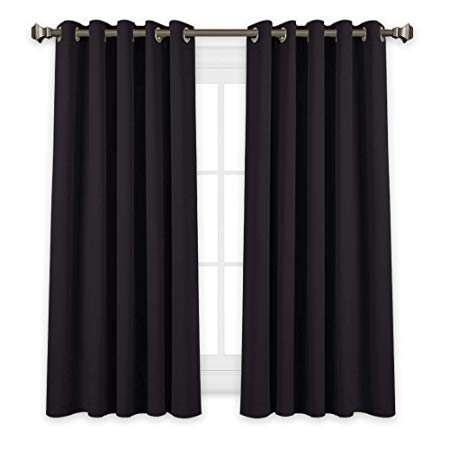 PONY DANCE Eyelet Blackout Curtains - Solid Ring Top Light Block Curtains for Bedroom Kitchen Living Room/Window Treatments Curtain Blinds, 66" Width by 54" Depth, 2 Panels, Black