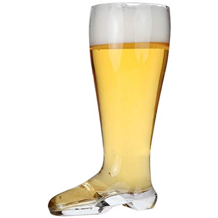 Lily's Home Das Boot Oktoberfest Beer Stein Glass, Great for Restaurants, Beer Gardens, and Parties or as a Funny Bachelor Party Gift, Jackboot Style, (1 Liter Capacity, 9.8" H x 3.9" W x 5.7" D)