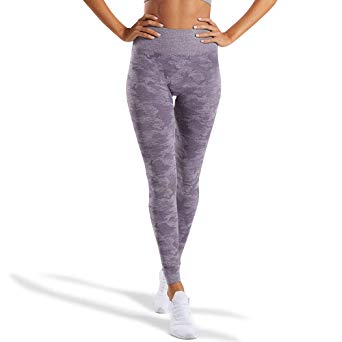 WODOWEI Women's High Waisted Camo Seamless Yoga Pants 7/8 Length Capri Leggings