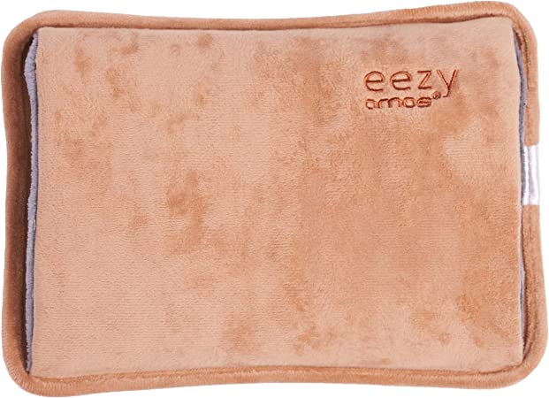 AMOS Eezy Rechargeable Electric Hot Water Bottle Bed Warmer with Hand Heat Pad Glove Pain Relief, Coffee
