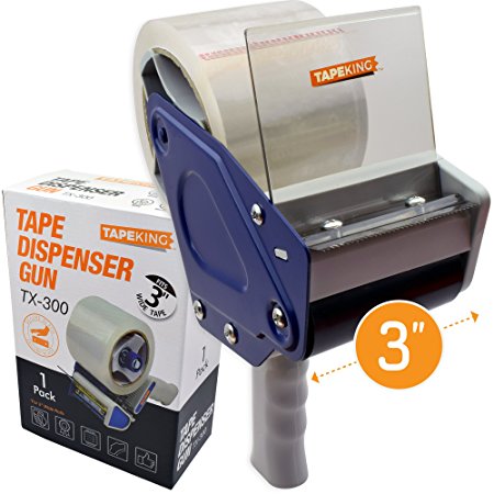 Tape King TX300 3 Inch Wide Packing Tape Dispenser Gun - Plus 1 Free Roll of Packaging Tape - Side Loading 3" Lightweight Ergonomic Industrial Gun for Shipping, Moving, Carton and Box Sealing