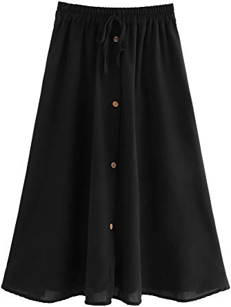 SheIn Women's A Line Drawstring Elastic Waist Single Breasted Pleated Midi Skirt