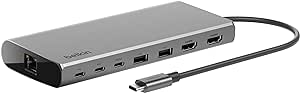 Belkin Connect Universal USB-C 8-in-1 Dual Display Core Hub w/Silicon Motion Technology - Compatible with Mac, Windows, and Chromebook - 100W PD w/ 10Gbps Transfer Speeds & 1GbE Ethernet - Silver