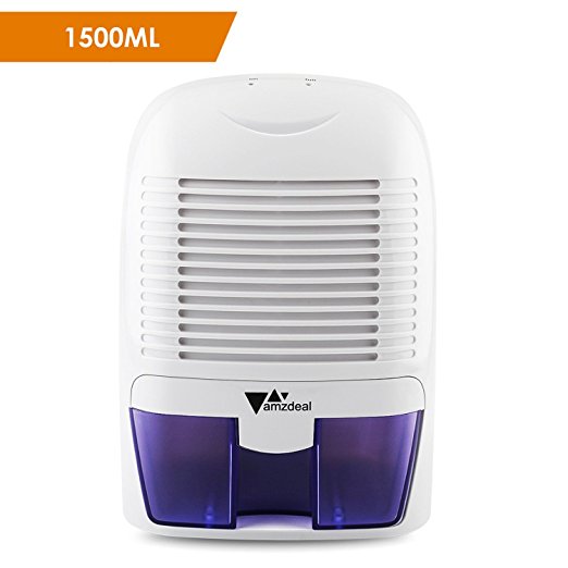 Amzdeal Dehumidifier 1500ml Compact Portable Mini Dehumidifier for Damp Bathroom Bedroom Kitchen Moisture Absorber