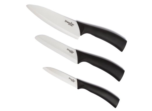 Kitchen 3-piece ceramic knife set. Includes 3 ceramic knives (6.5" Chef's knife, 5" Slicing/Utility knife & 4" Paring knife) by Shenzhen Knives