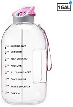 BOTTLED JOY 1 Gallon Water Bottle with Straw Lid, BPA Free Large Water Bottle Hydration with Motivational Time Mark Leak-Proof Drinking Big Water Jug for Camping Sports Workouts and Outdoor Activity