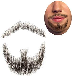 Human Hair Full Hand Tied Fake Mustache Goatee Beard Makeup for Entertainment/Drama/Party/Movie Prop (#3 Brown Goatee)