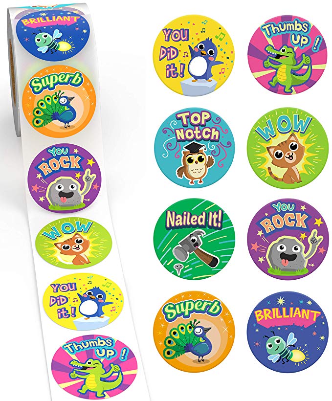 Reward Stickers for Kids by Sweetzer & Orange - 1000 Stickers, 8 Assorted Designs, 1.5 inch School Stickers - Teacher Supplies for Classroom, Potty