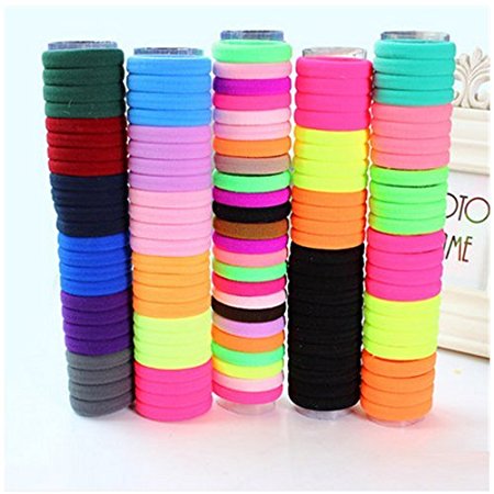 AUCH 100 Counts Value Pack Seamless Stretchy Hair Bands Elastics Ties Ponytail Holders Ponytailers(Assorted Color)