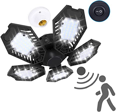 LED Motion Sensor Garage Light 150W Deformable LED Garage Ceiling Lights Ultra Bright Garage Lights Motion Activated LED Shop Light with 5 Adjustable Wings for Basement Attic Shop Workshop（ 1 Pack ）