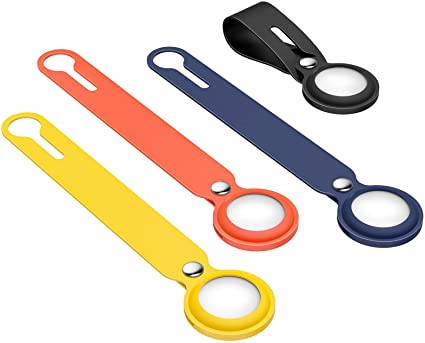 MoKo Protective Case Loop for AirTag Finder 2021, 4-Pack Soft Silicone Tracker Holder Mini Locator Tracker Cover, Easy Carry AirTag Cover for Car Keys Backpacks Liner Bags, Orange Yellow Indigo Black