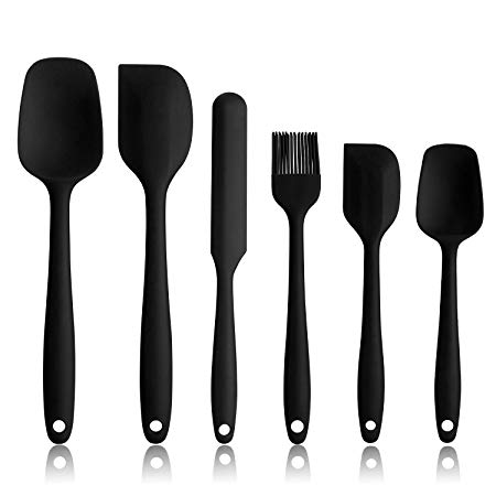 Silicone Spatula Set - 6 Piece Non-Stick Rubber Spatula Set with Stainless Steel Core - Heat-Resistant Spatula Kitchen Utensils Set for Cooking, Baking and Mixing - Black