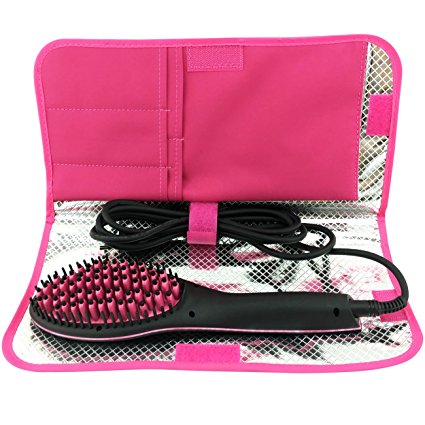 Hairizone Flat Iron Cover Heat-resistant Thermal Pouch and Cable Holder for Hair Straightener, Curling Iron Case, Convenient Beauty Product Storage Bag for Travel, Pink